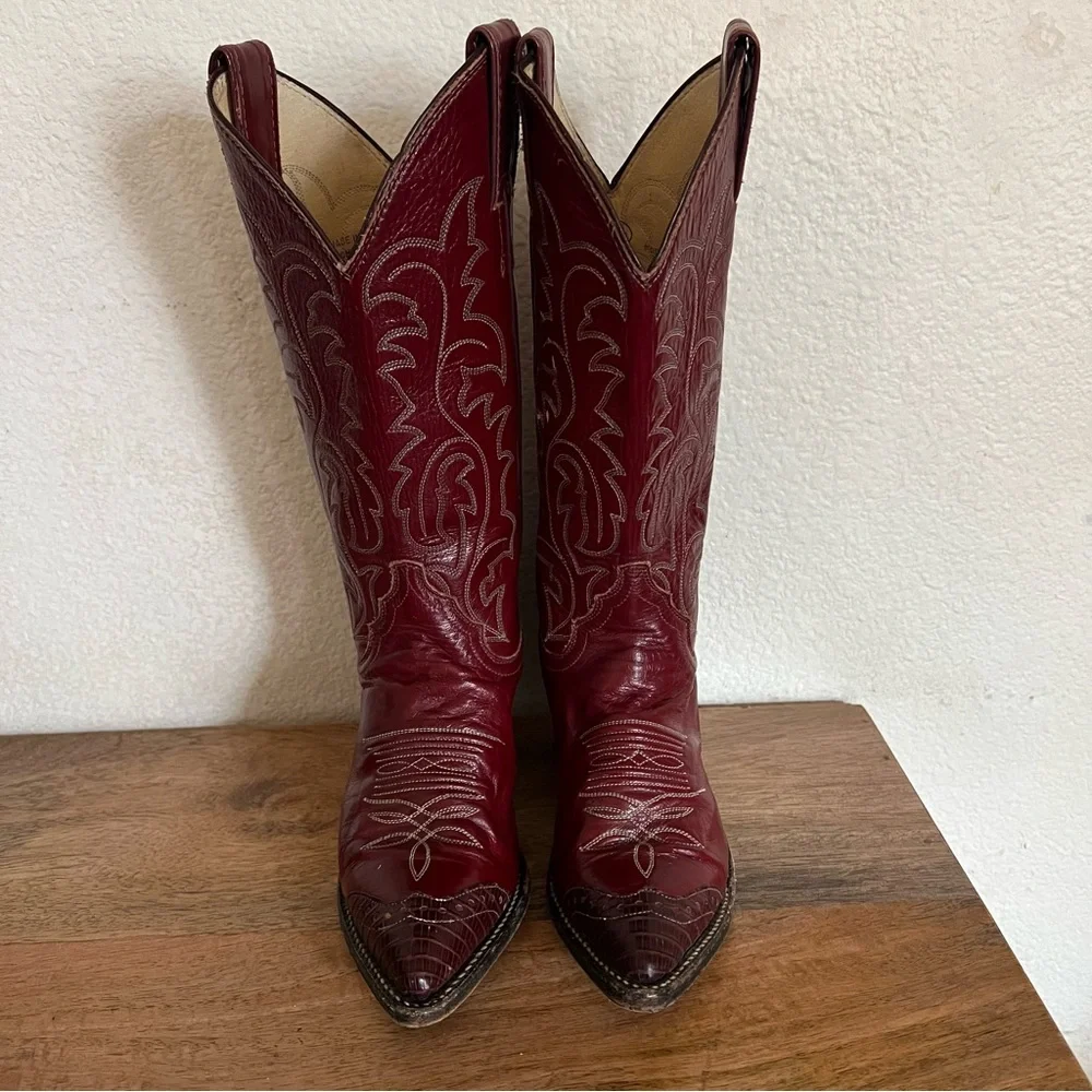Justin Deep Red Leather Talk Boots Style J7521 Size 3C